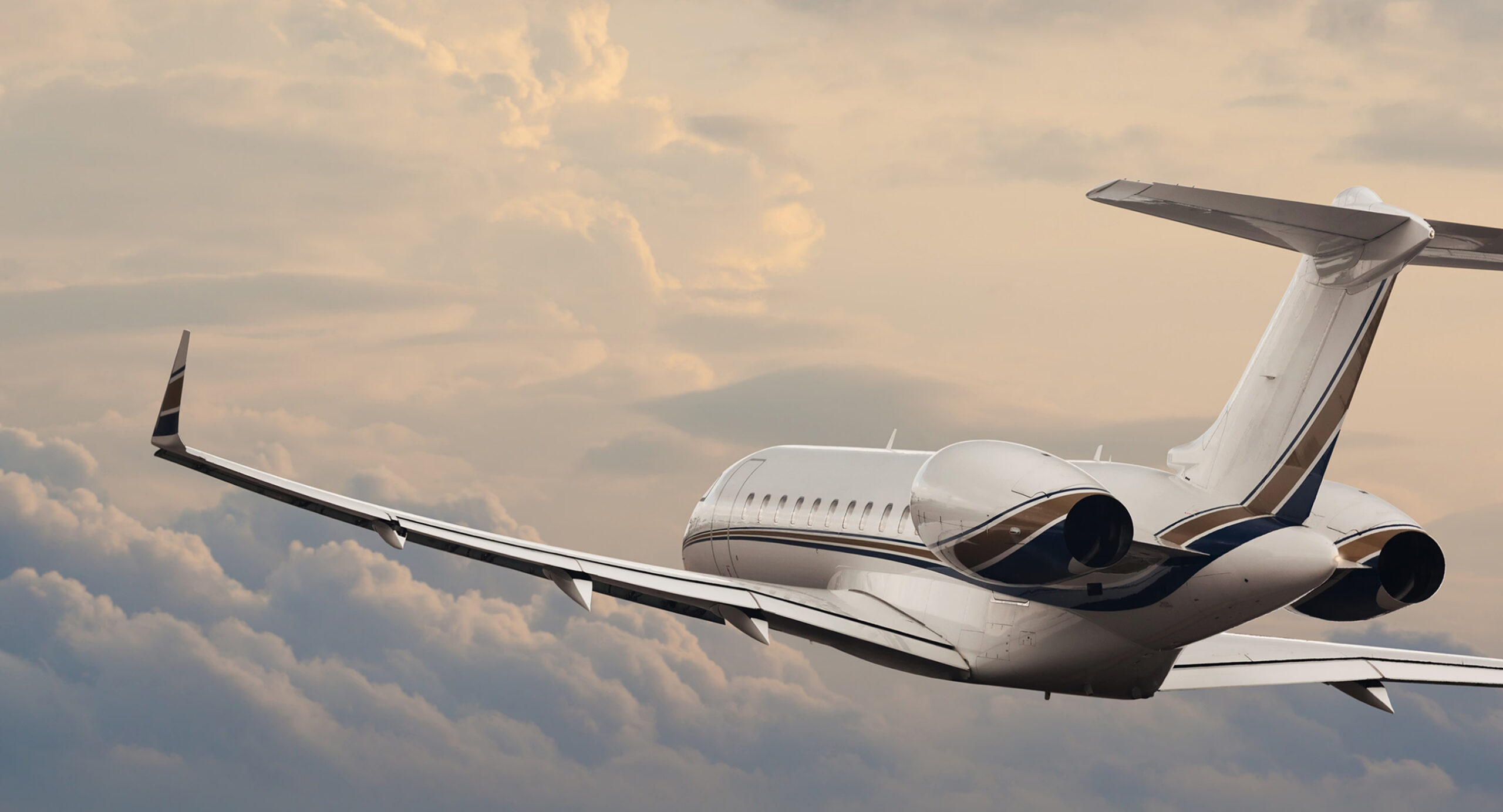 Bombardier Global private jet flying above the clouds, representing private aviation and business travel for founders and professionals who need to be there in person because presence changes outcomes.