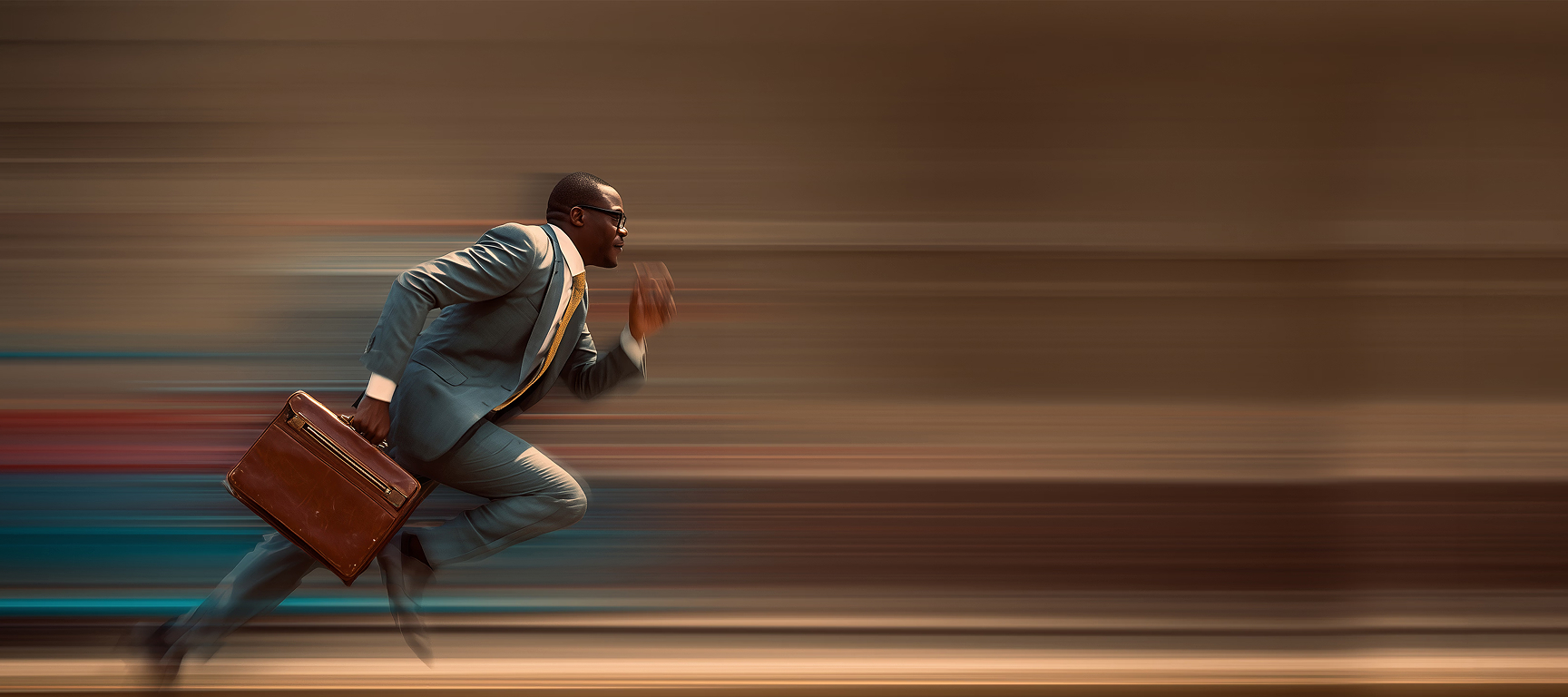 Business professional running with a briefcase, representing the speed, time savings, and freedom private jet travel with FLYUSA gives fast-moving professionals.